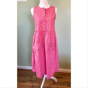 Land’s End pink & green floral midi dress, cotton sleeveless cottagecore style